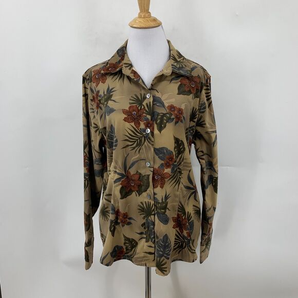 Caribbean Joe Faux Suede Shirt Womens L Large Multi Tropical Patterned Button Up - Picture 2 of 9
